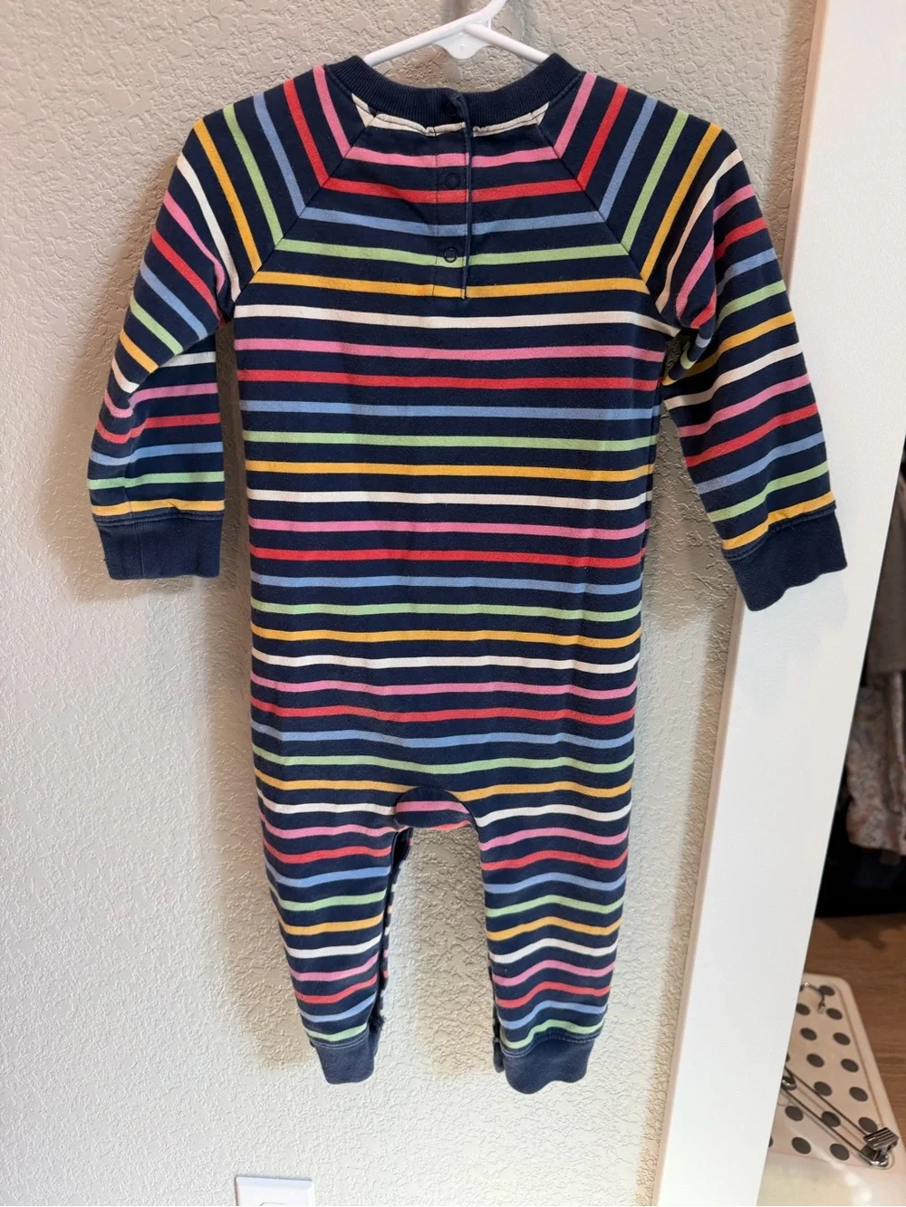 Primary Navy Multicolor Stripe Footed One-Piece